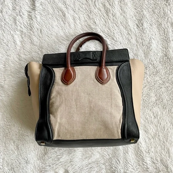 Auth Celine Calfskin Canvas Mini Tricolor Tri-Color Luggage Tote Bag - Picture 8 of 15